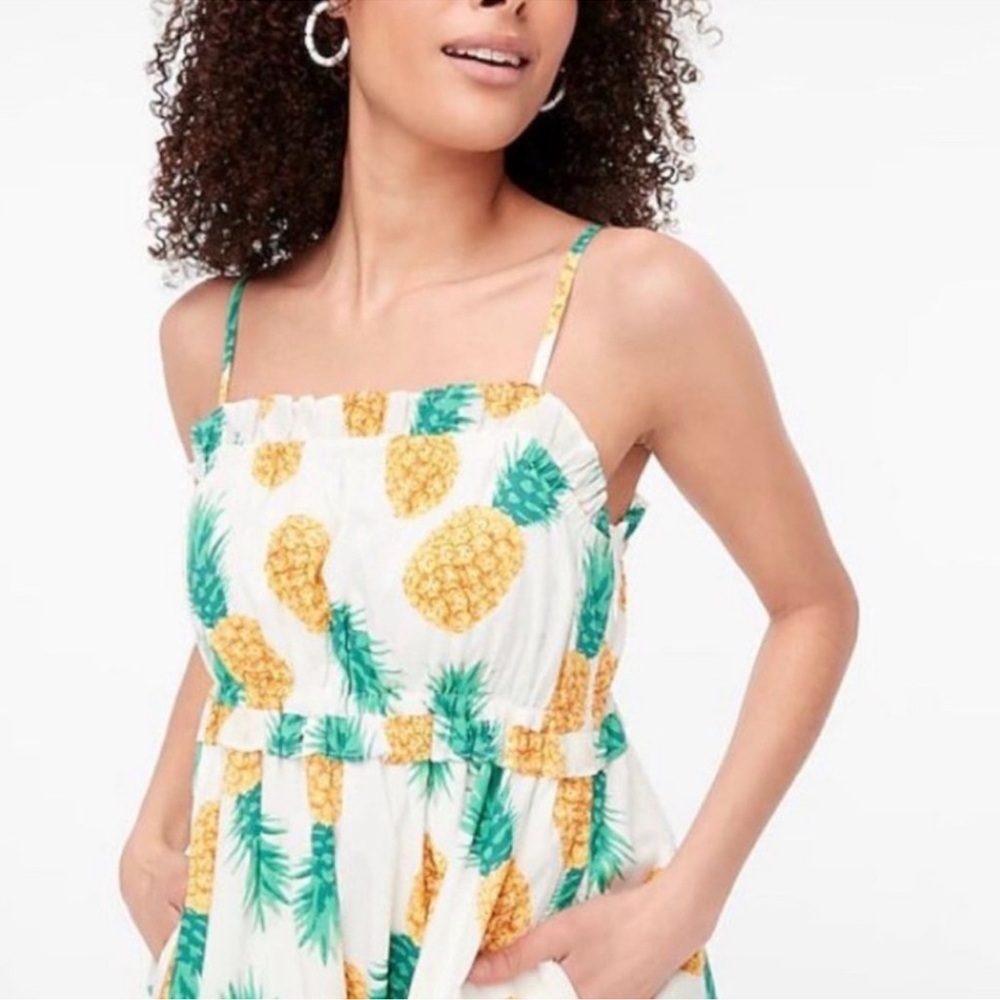 J Crew Pineapple Ruffle Maxi Dress Size 4 Summer Beachy Resort Square Neck Vaca